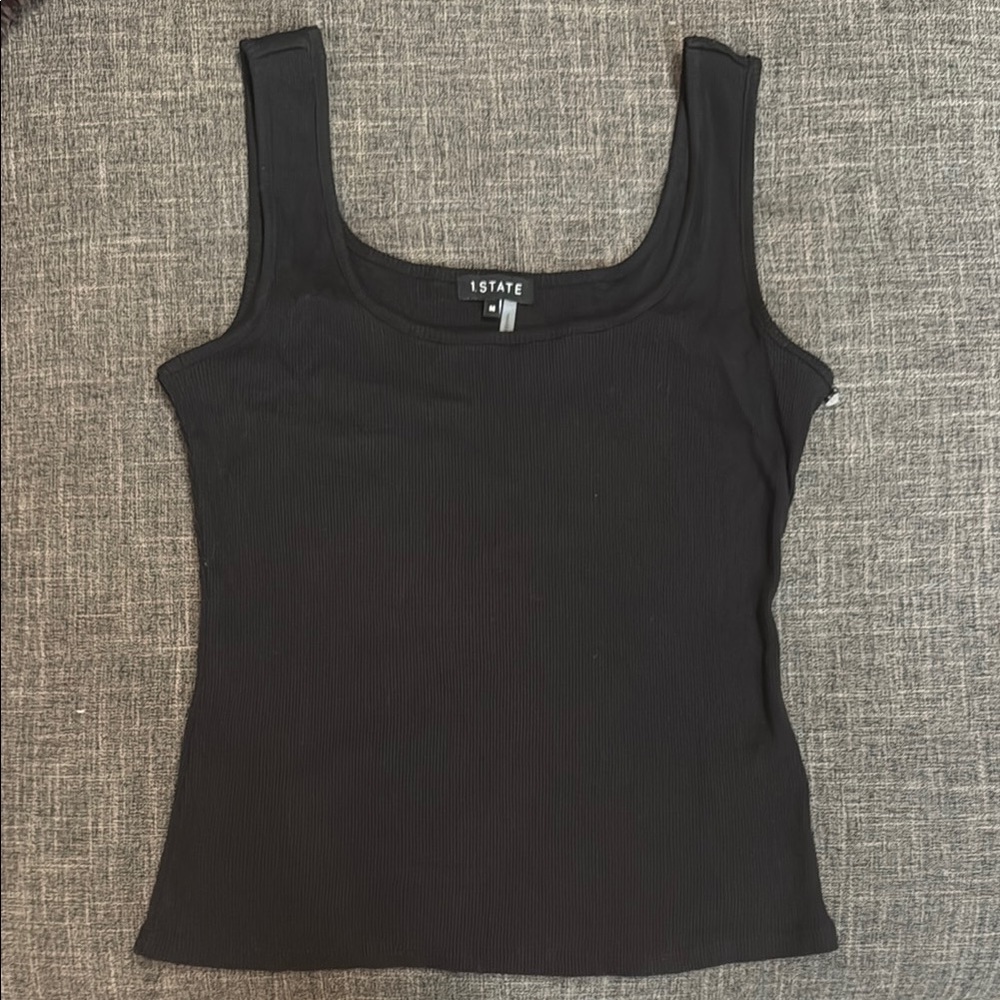 1. State Ribbed Black Tank Top Scoop Neck Stretch Basic Minimalist NWOT